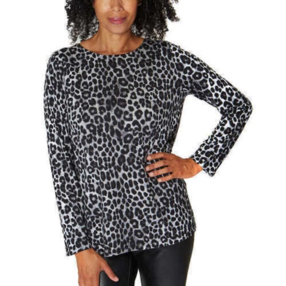 Mario Serrani Crew Neck Long Sleeve Tunic Top Gray Leopard Print Small - Picture 7 of 8
